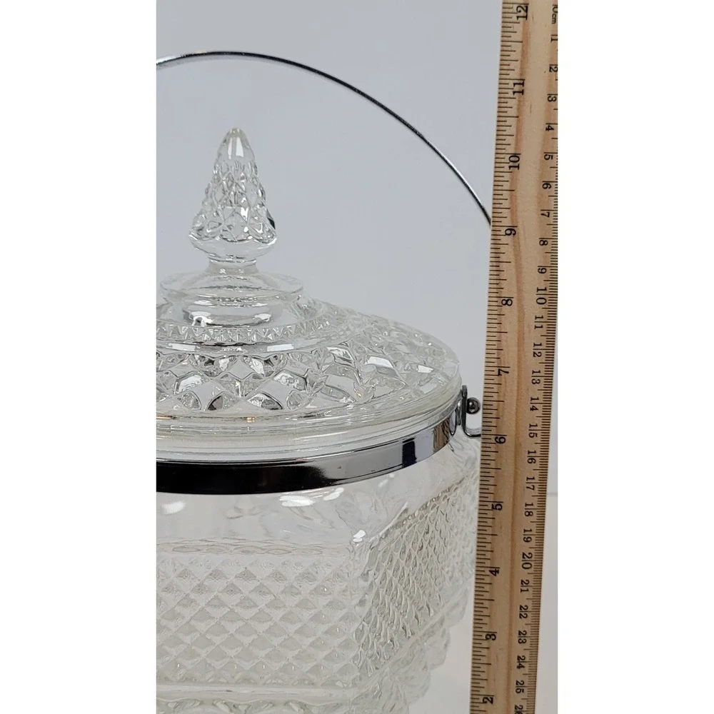 Vintage Anchor Hocking Wexford Ice Bucket  w/Lid & Chrome Handle Cut Glass